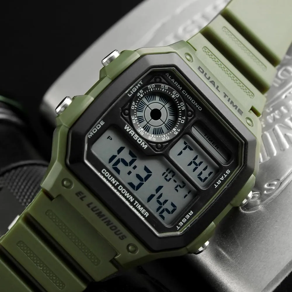 PASOY Men's Digital Multi-Function Watches Dual Time Alarm Stopwatch Countdown Backlight Waterproof Watch