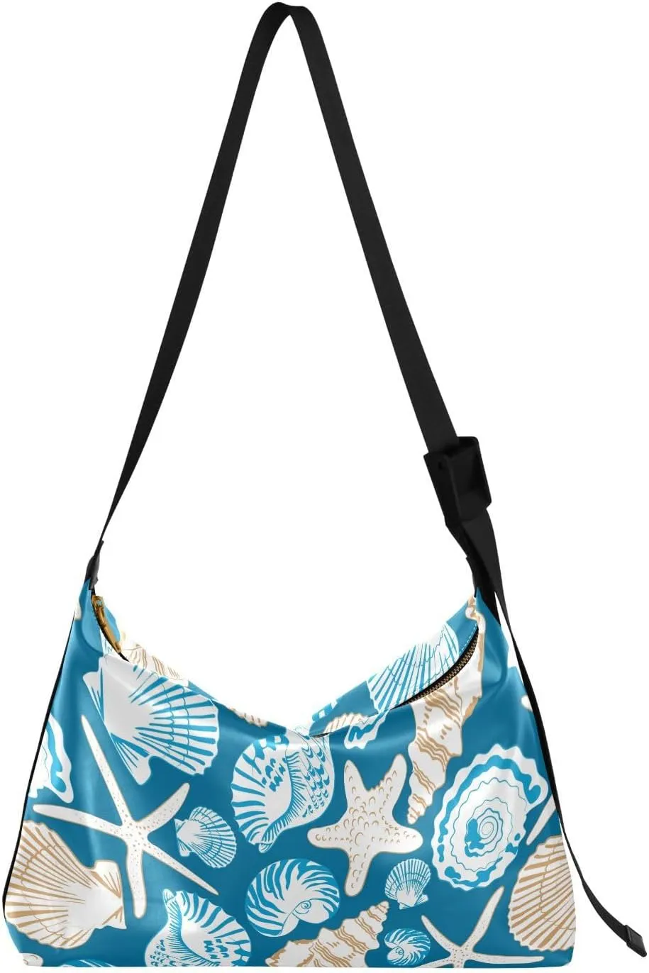 Pattern Of Sea Shells Hobo Crossbody Bags for Women Leather Large Shoulder Bag Cross Body Ocean Blue Trendy Womens Tote Bags Handbag for Travel Shopping