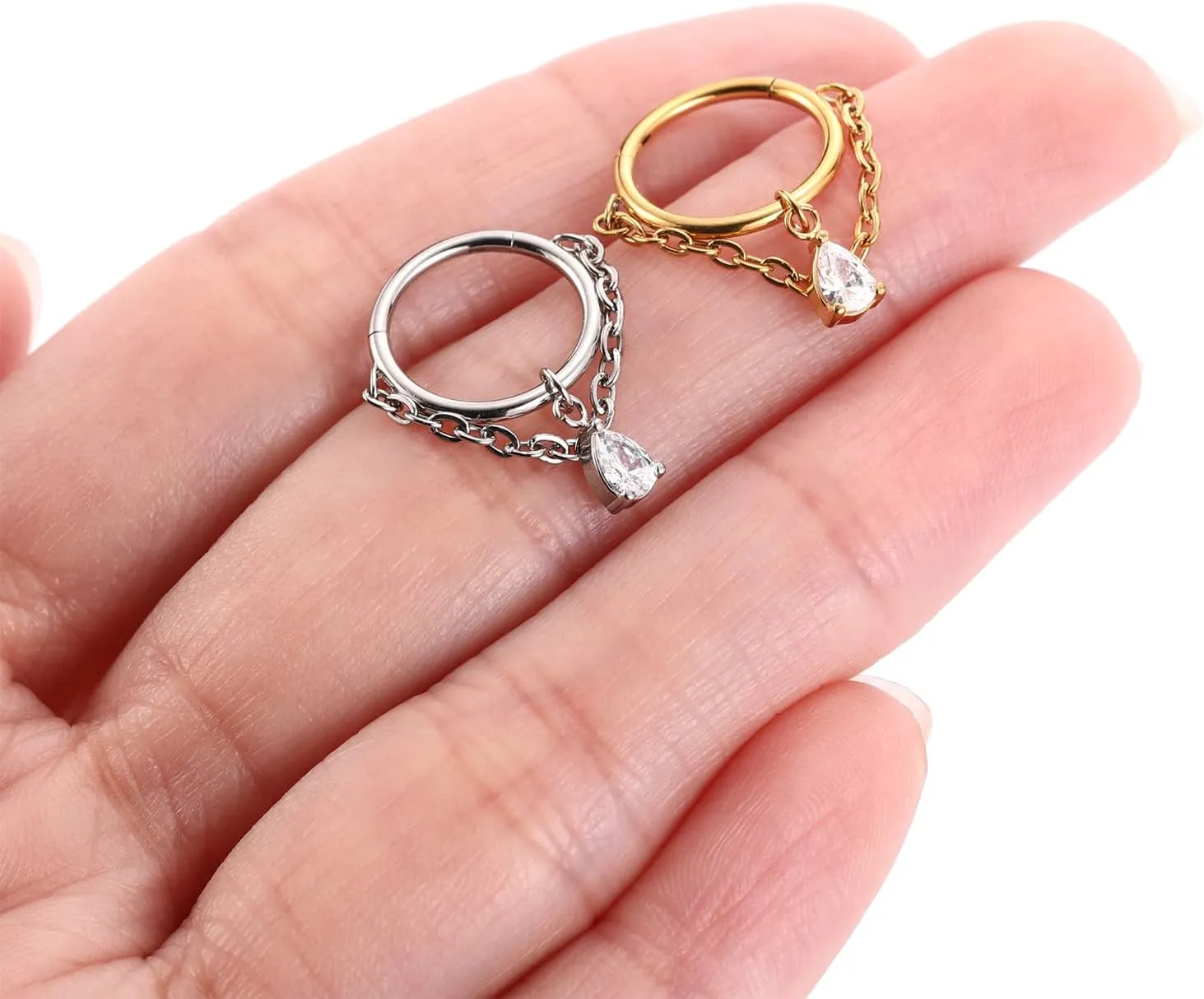 PEAKLINK Dangle Nose Ring Septum Piercing Jewelry 16G Septum Rings Surgical Steel Seamless Clicker Ring Dangly Nose Hoop Ring Daith Earrings Helix Rook Tragus Conch Jewelry Conch Earring