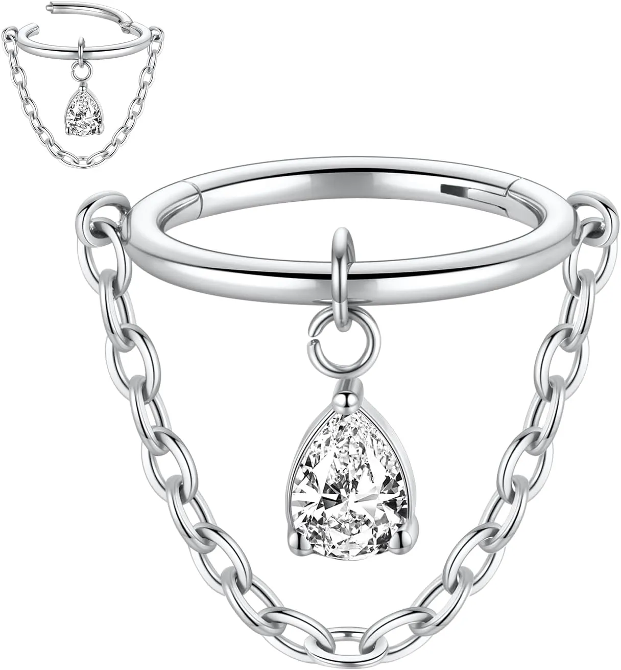 PEAKLINK Dangle Nose Ring Septum Piercing Jewelry 16G Septum Rings Surgical Steel Seamless Clicker Ring Dangly Nose Hoop Ring Daith Earrings Helix Rook Tragus Conch Jewelry Conch Earring