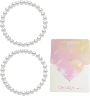Pearl Bracelets for Women, Faux Elastic Pearl Bracelets Set with Card, Stretch Beaded Bracelets for Mother, Wife, Girlfriend, Daughters, Sisters, Friends, Bridal Bridesmaid