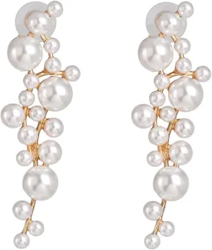 Pearl Dangle Earrings Long Tassel Pearl Earrings for Women Dainty Pearl Chain Earrings Prom Jewelry