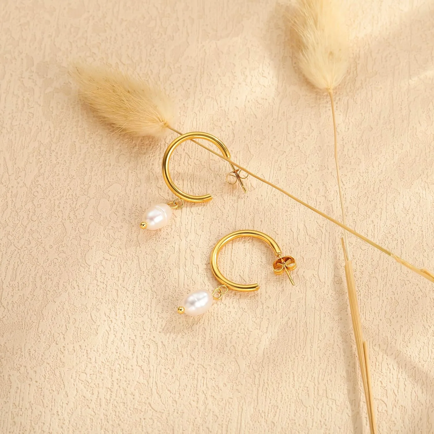 Pearl Drop Earrings for Women, 14k Gold Pearl Dangle Earrings Hypoallergenic Dangling Teardrop Pearls Earring Dangly Pearls Hoop Earring Hanging Bridal Wedding Gifts for Women