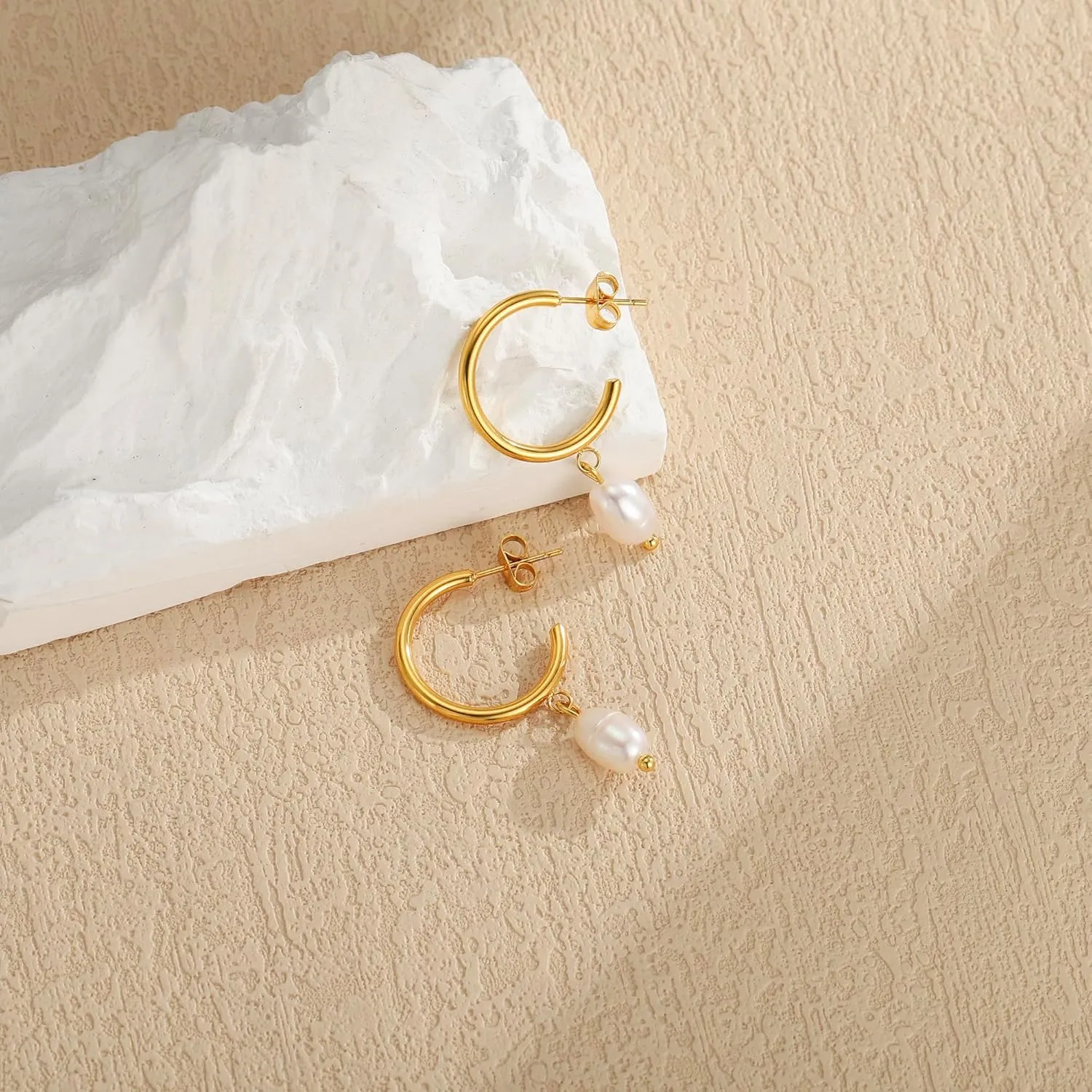 Pearl Drop Earrings for Women, 14k Gold Pearl Dangle Earrings Hypoallergenic Dangling Teardrop Pearls Earring Dangly Pearls Hoop Earring Hanging Bridal Wedding Gifts for Women