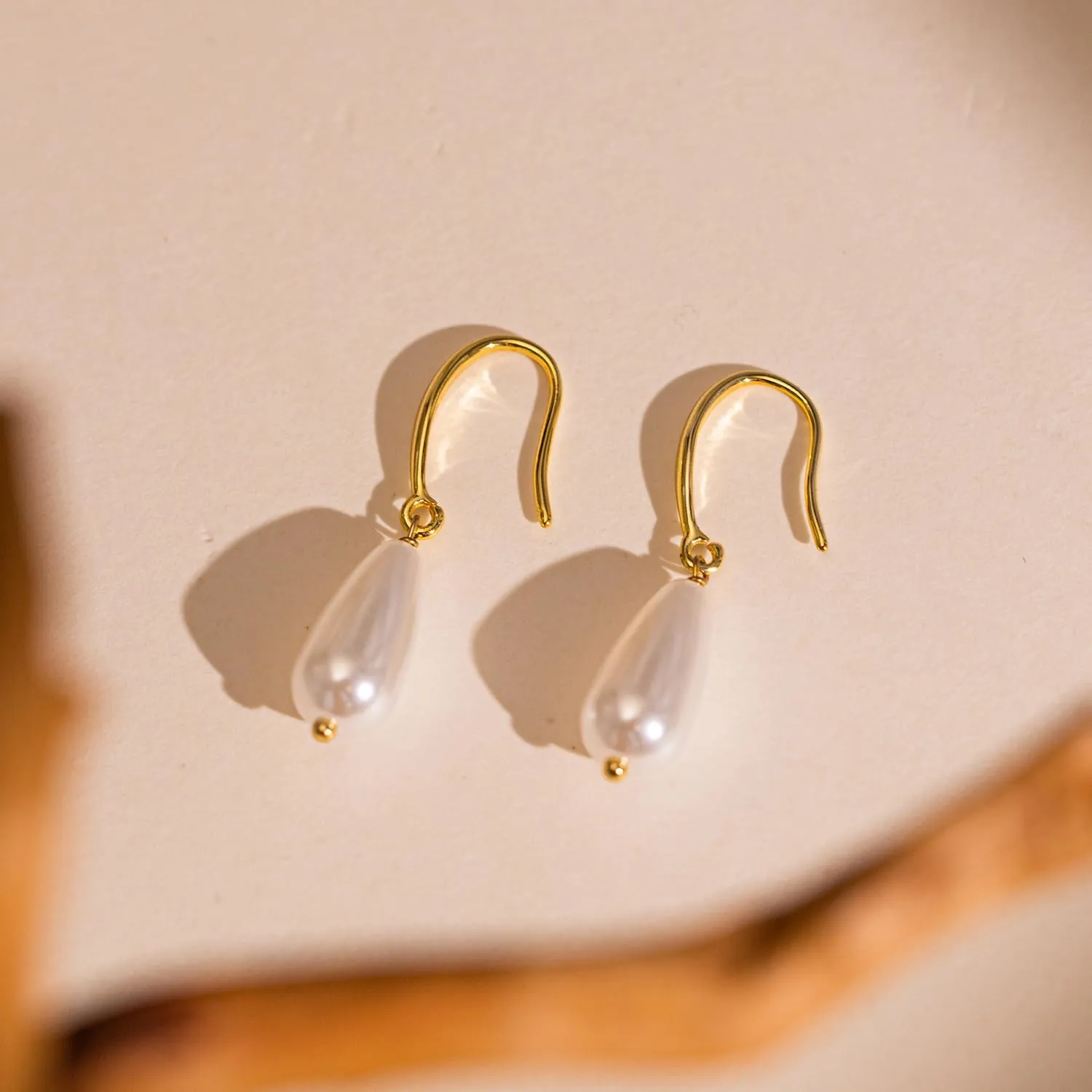 Pearl Earrings: 14k Gold-plated Dainty Pearl Drop Dangle Huggie Hoop Earrings for Women