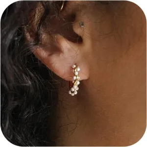 Pearl Earrings, 14K Gold Plated Pearl Drop Earrings Pearl Earrings for Women Dainty Gold Earrings for Women Trendy Pearl Hoop Earrings Pearl Dangle Earrings Gold Jewelry for Women Girls Gift
