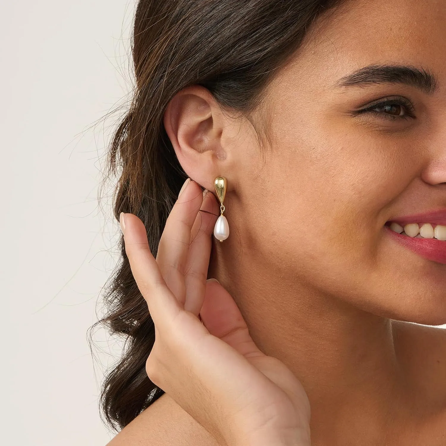 Pearl Earrings for Women - 14K Gold Plated Bridal Pearl Drop Earrings Elegant Wedding Studs for Brides