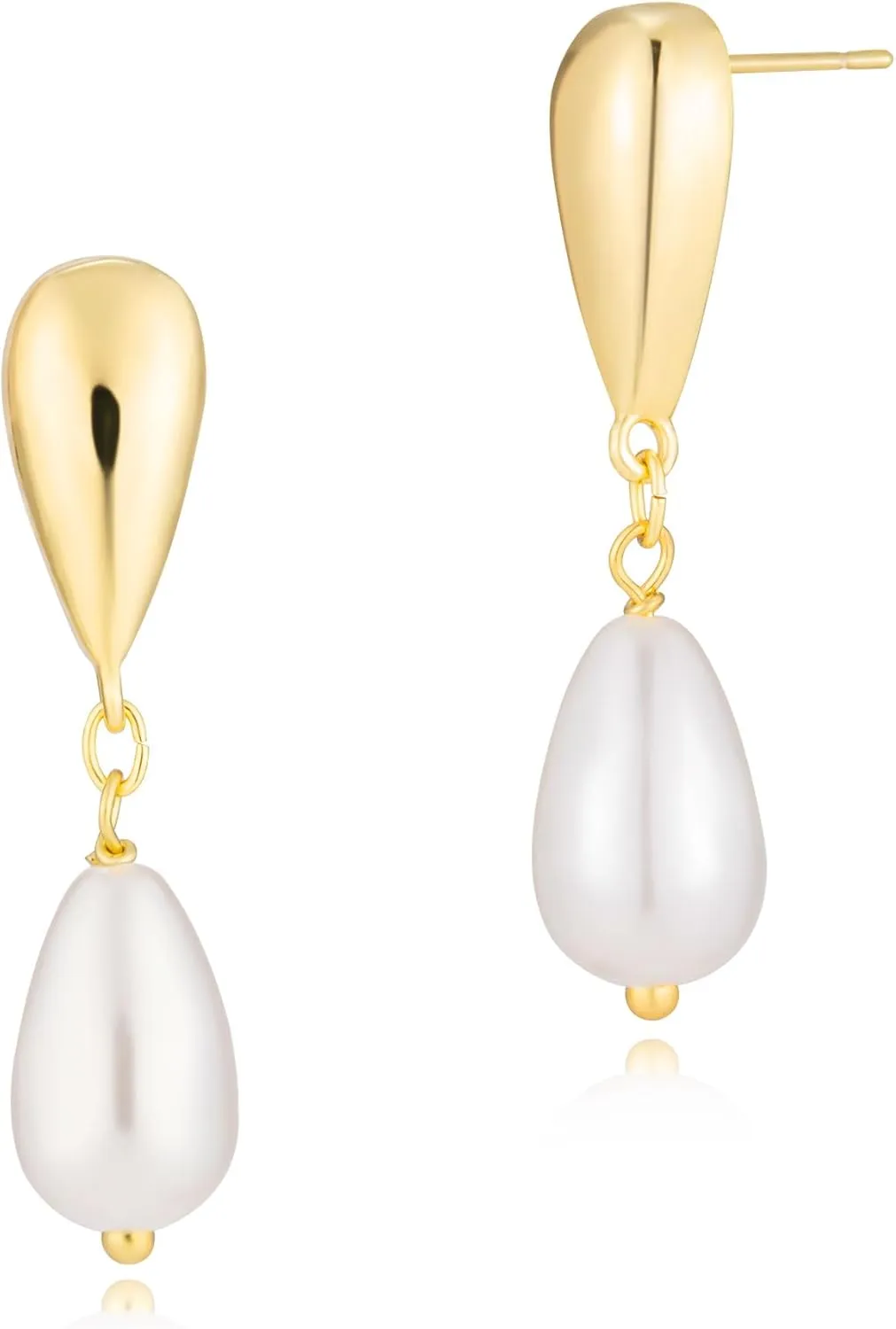 Pearl Earrings for Women - 14K Gold Plated Bridal Pearl Drop Earrings Elegant Wedding Studs for Brides