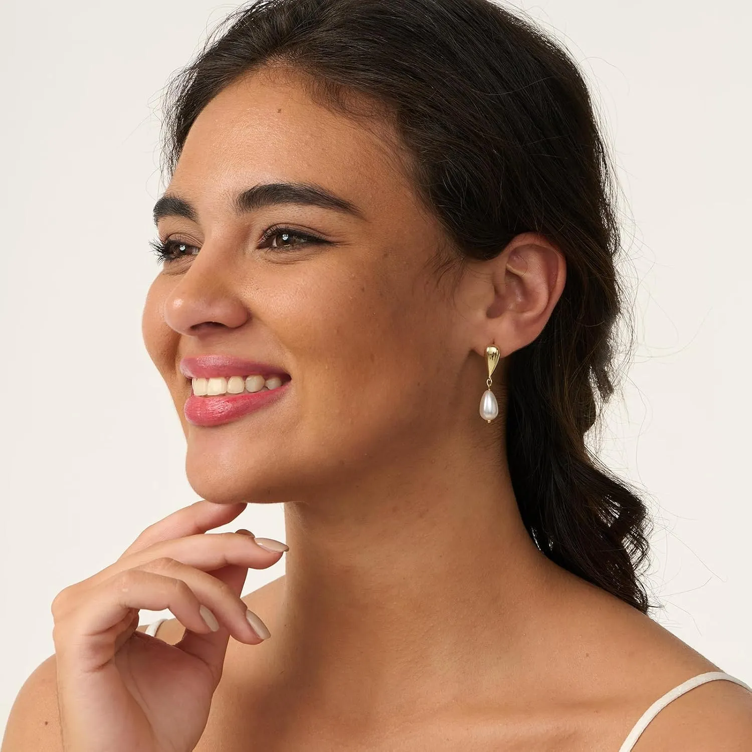 Pearl Earrings for Women - 14K Gold Plated Bridal Pearl Drop Earrings Elegant Wedding Studs for Brides