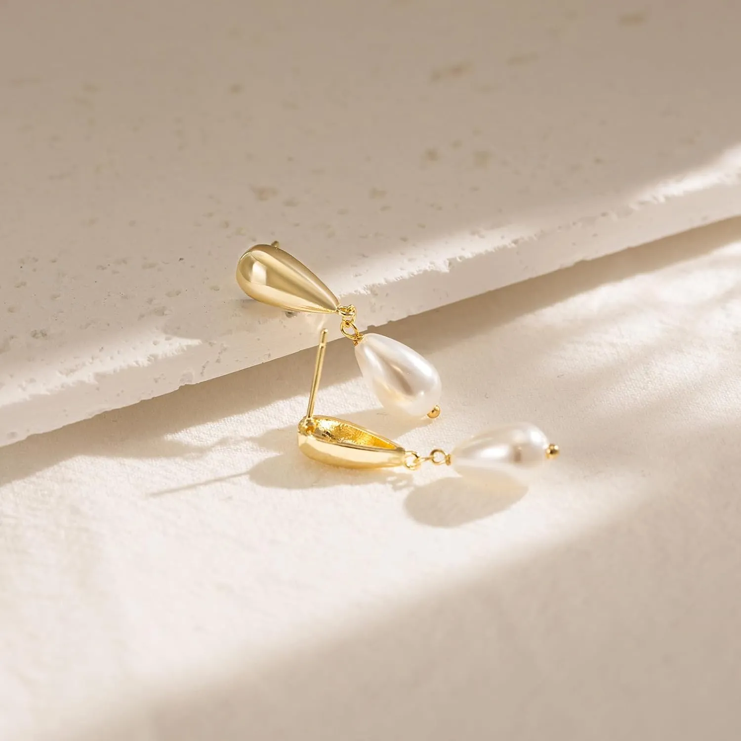 Pearl Earrings for Women - 14K Gold Plated Bridal Pearl Drop Earrings Elegant Wedding Studs for Brides