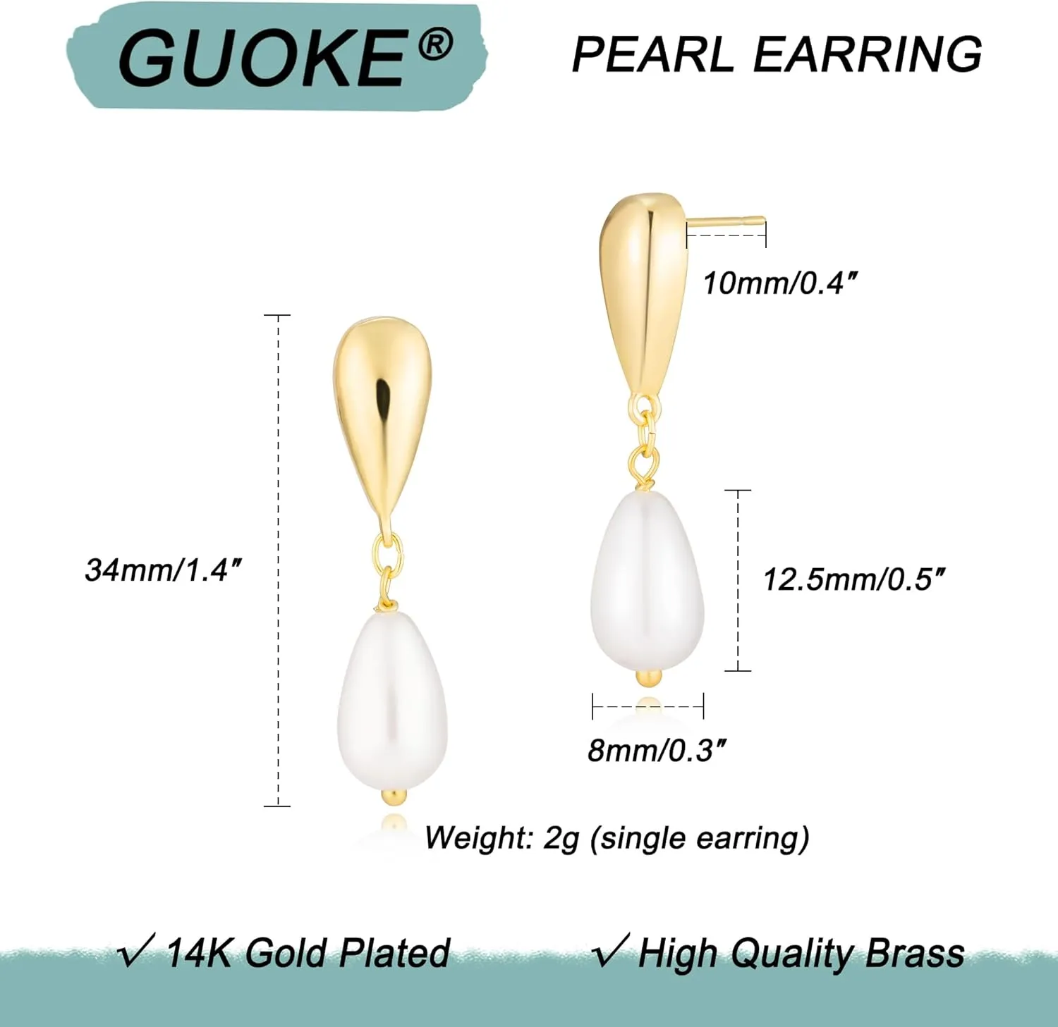 Pearl Earrings for Women - 14K Gold Plated Bridal Pearl Drop Earrings Elegant Wedding Studs for Brides