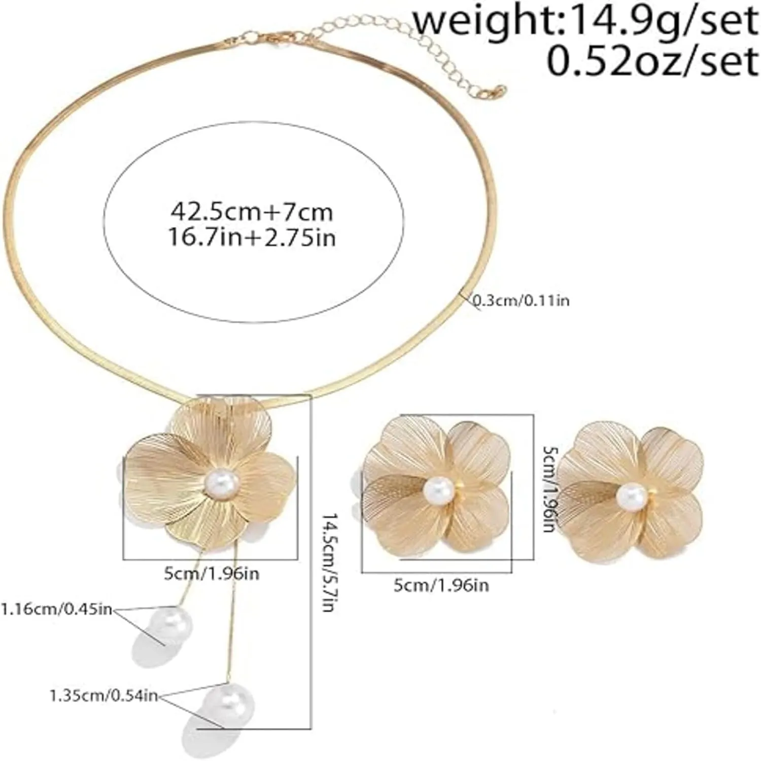 Pearl Flower Necklace Earrings Set for Women Gold Chunky Pearl Flower Pendant Necklace Silver Adjustable Pearl Tassel Necklace Large Pearl Flower Statement Earrings Fashion Elegant Jewelry Set