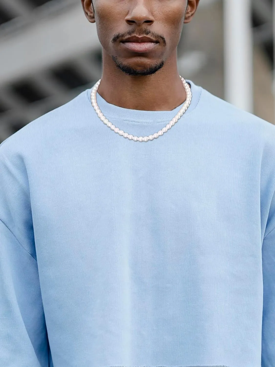 Pearl Necklace for Men Faux Pearl Necklace Pearl Choker Necklace White Round Pearl Layered Necklace for Women Men