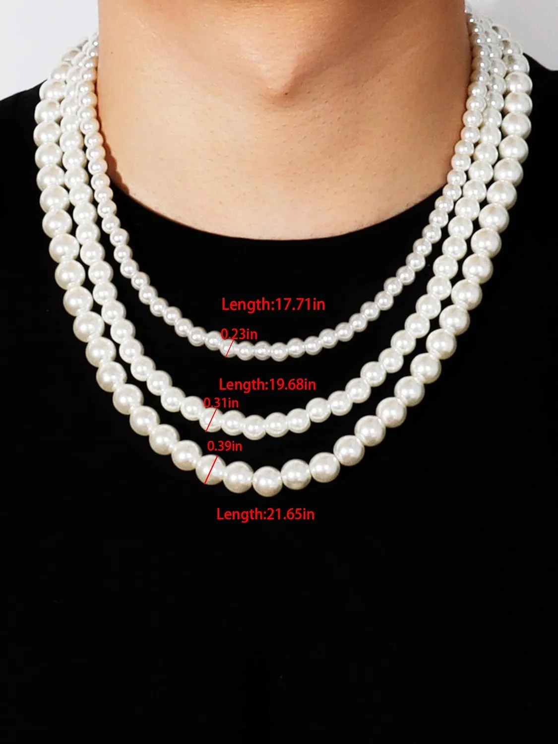 Pearl Necklace for Men Faux Pearl Necklace Pearl Choker Necklace White Round Pearl Layered Necklace for Women Men
