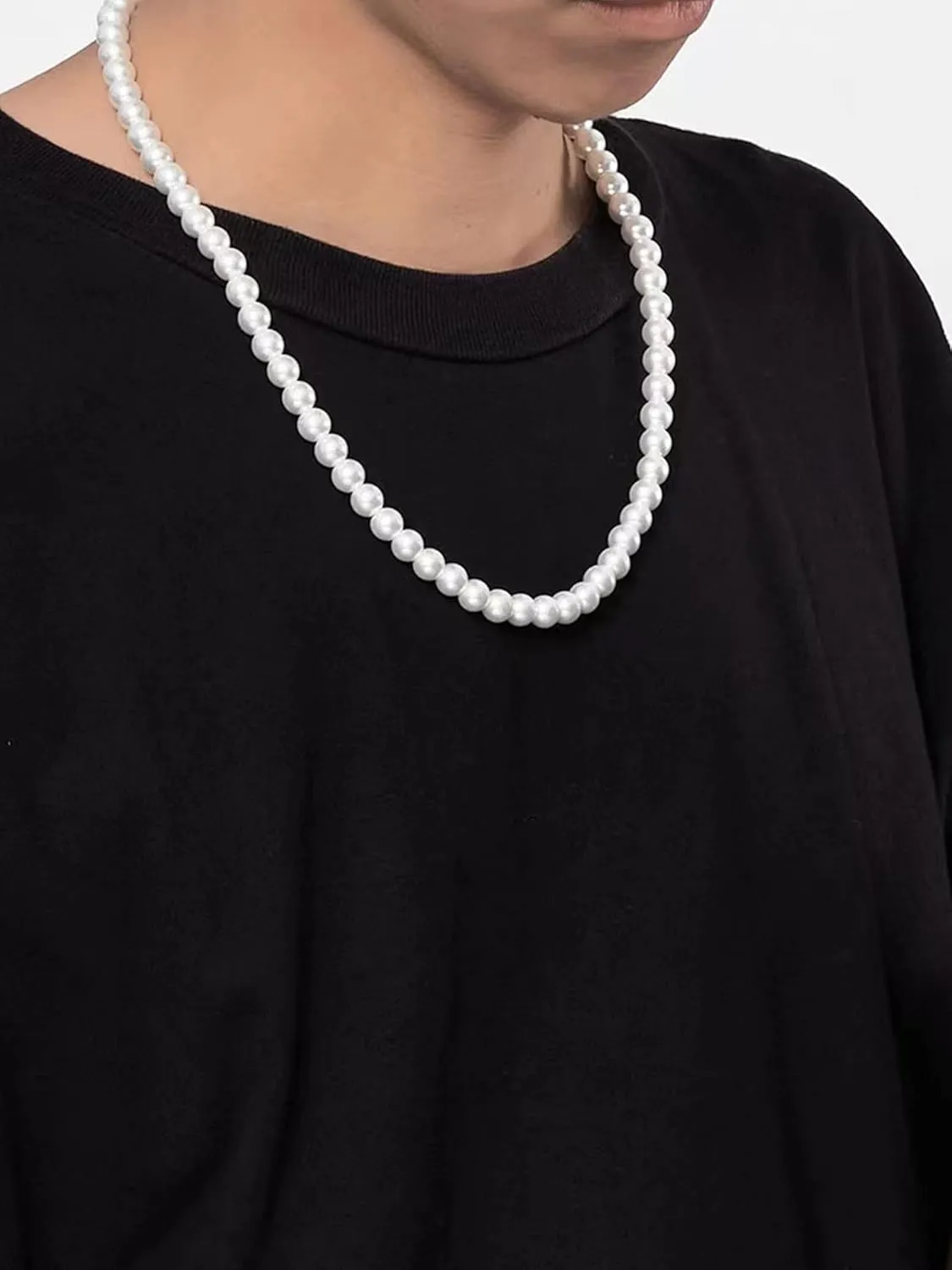Pearl Necklace for Men Faux Pearl Necklace Pearl Choker Necklace White Round Pearl Layered Necklace for Women Men