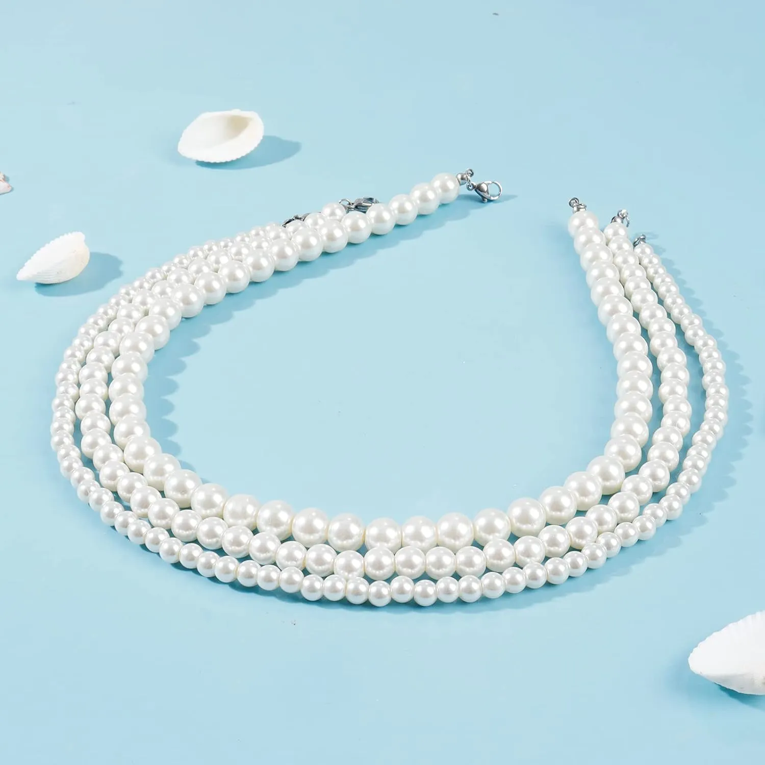 Pearl Necklace for Men Faux Pearl Necklace Pearl Choker Necklace White Round Pearl Layered Necklace for Women Men
