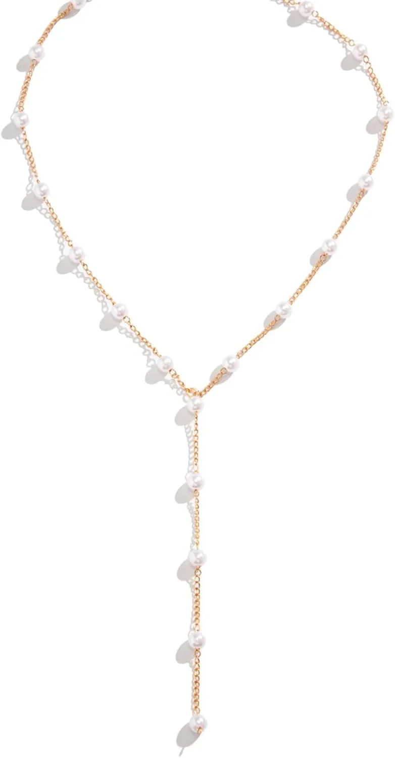 Pearl Necklaces for Women - 14k Gold Simple Gold Pearl Necklace Everyday Minimalist Necklaces Plated Dainty Pearl Necklace for Women 16" 2"