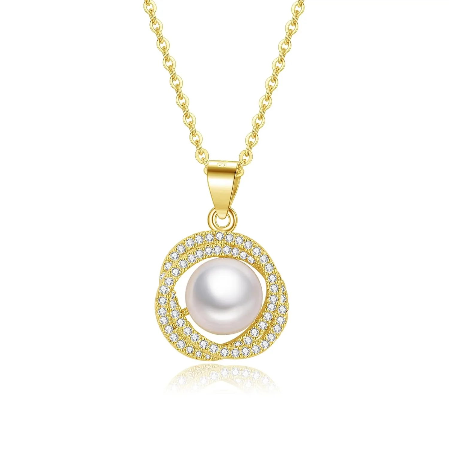 Pearl Necklaces for Women, Dainty Cute Freshwater Pearl Necklace for Women and Teen Girls Handmade Pearl Chain Necklace Everyday Jewelry Gift 14K Gold Plated