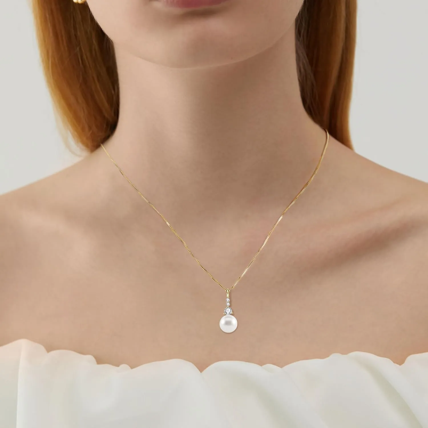 Pearl Necklaces for Women, Sterling Silver Freshwater White Pearl Pendant Necklace with Moissanite Pearl Jewelry Gifts for Wife Mom
