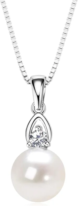 Pearl Necklaces for Women, Sterling Silver Freshwater White Pearl Pendant Necklace with Moissanite Pearl Jewelry Gifts for Wife Mom
