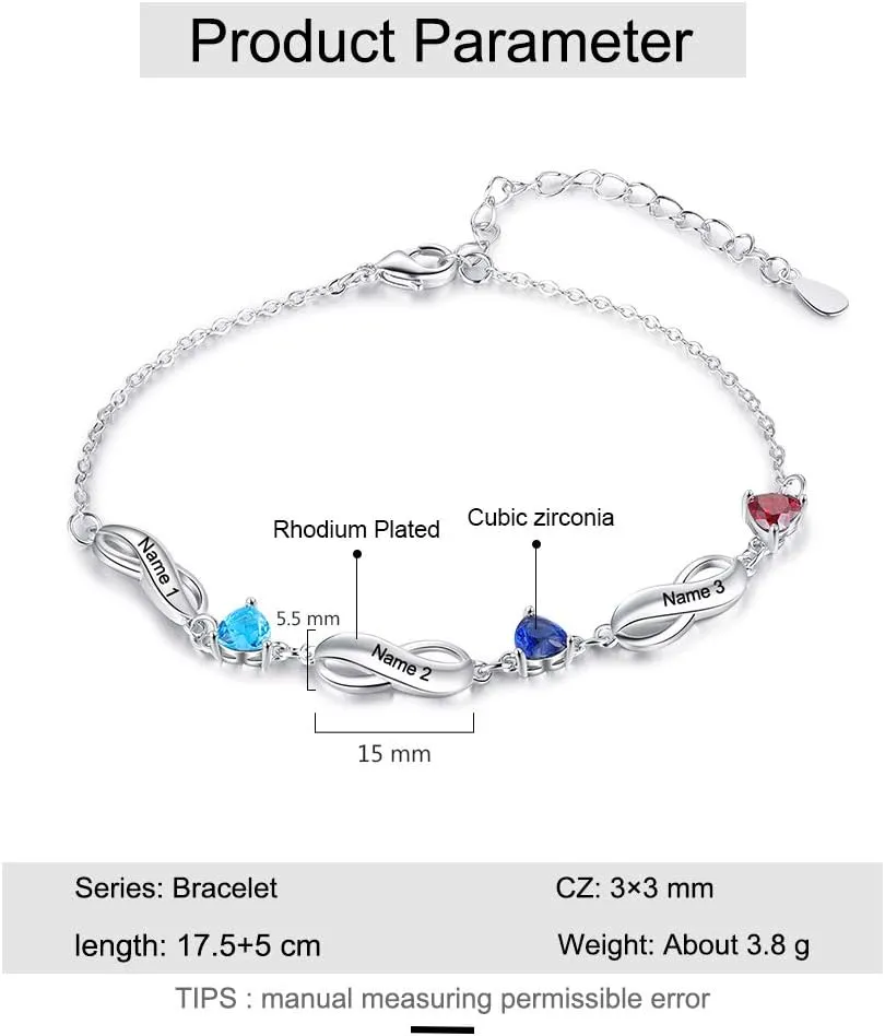 Personalized Bracelets for Women with 1-7 Birthstones Customize Names Mother Silver Bracelets for Mothers Day Gifts Jewelry Mother Daughter Bracelets