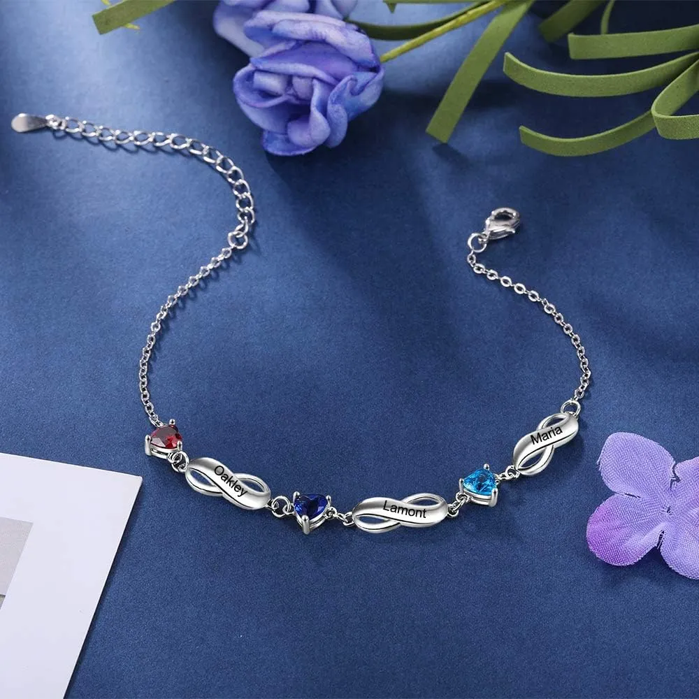 Personalized Bracelets for Women with 1-7 Birthstones Customize Names Mother Silver Bracelets for Mothers Day Gifts Jewelry Mother Daughter Bracelets