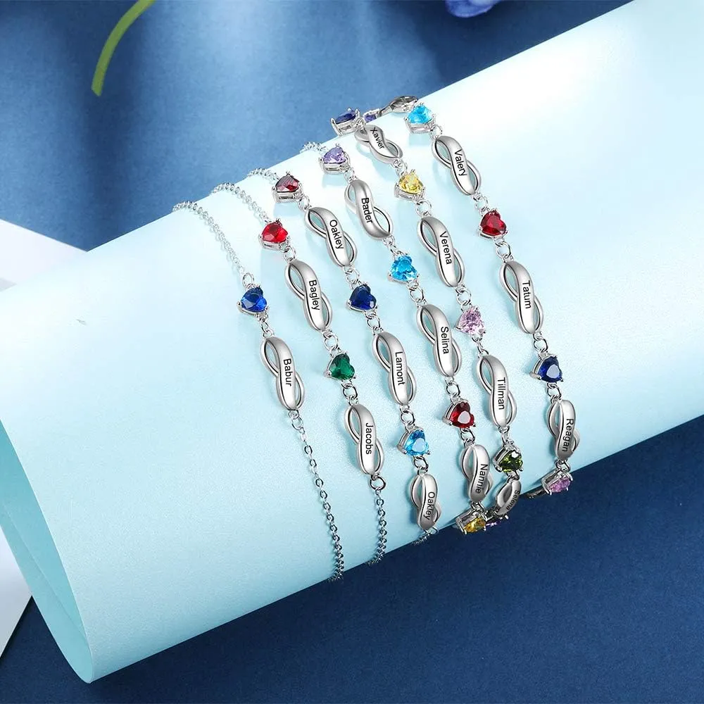 Personalized Bracelets for Women with 1-7 Birthstones Customize Names Mother Silver Bracelets for Mothers Day Gifts Jewelry Mother Daughter Bracelets