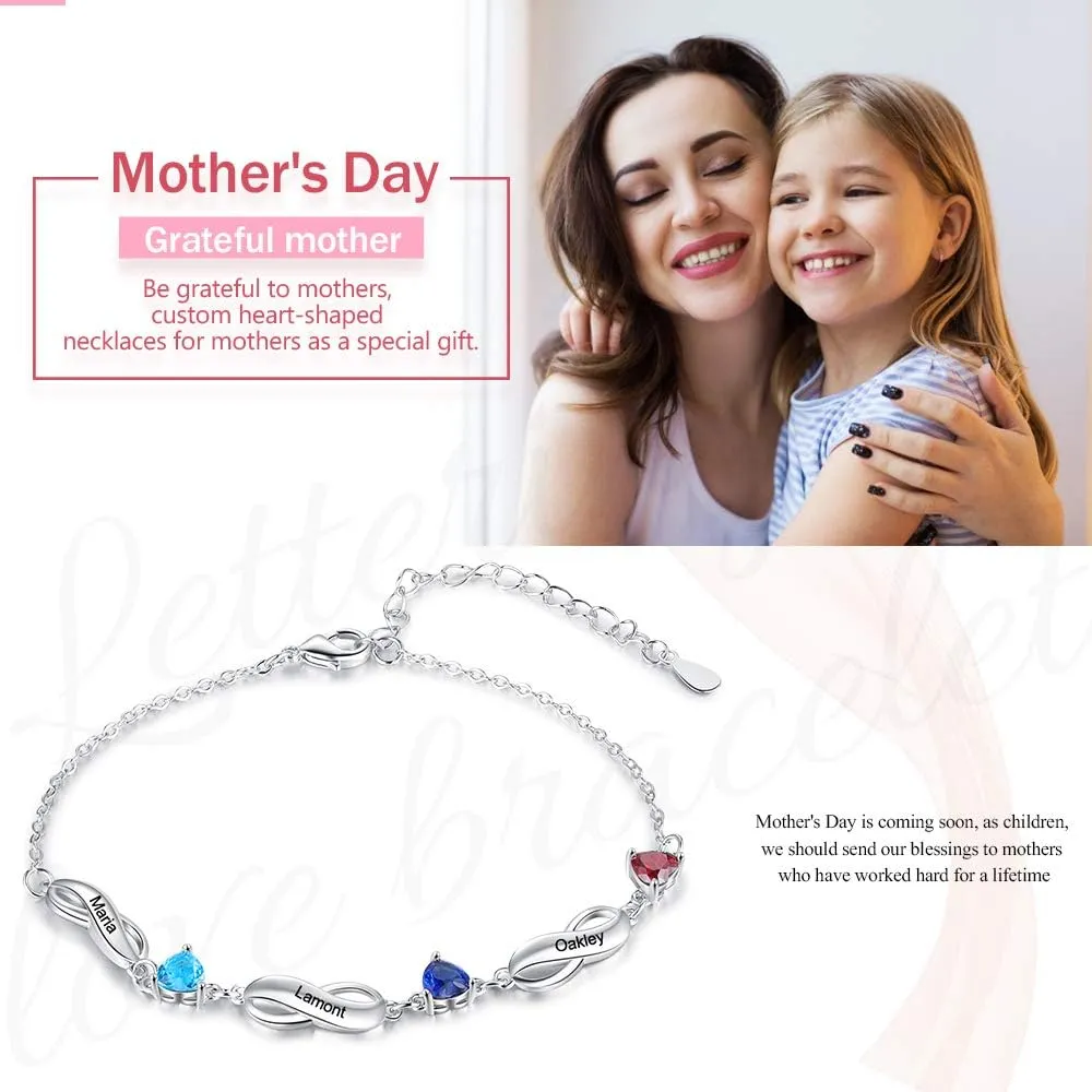 Personalized Bracelets for Women with 1-7 Birthstones Customize Names Mother Silver Bracelets for Mothers Day Gifts Jewelry Mother Daughter Bracelets