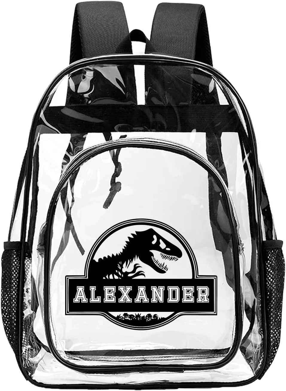 Personalized Dinosaur Clear Backpack with Name, PVC See Through Transparent Backpack with Reinforced Strap & Large Capacity for Boys School College Workplace, Back to School Gifts for Boys Kids