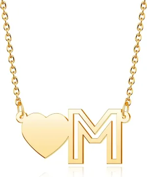Personalized Initial Necklaces for Women,Dainty Gold Letter Heart Necklace 14k Gold Plated Simple Custom Name Choker Pendant Necklaces for Teen