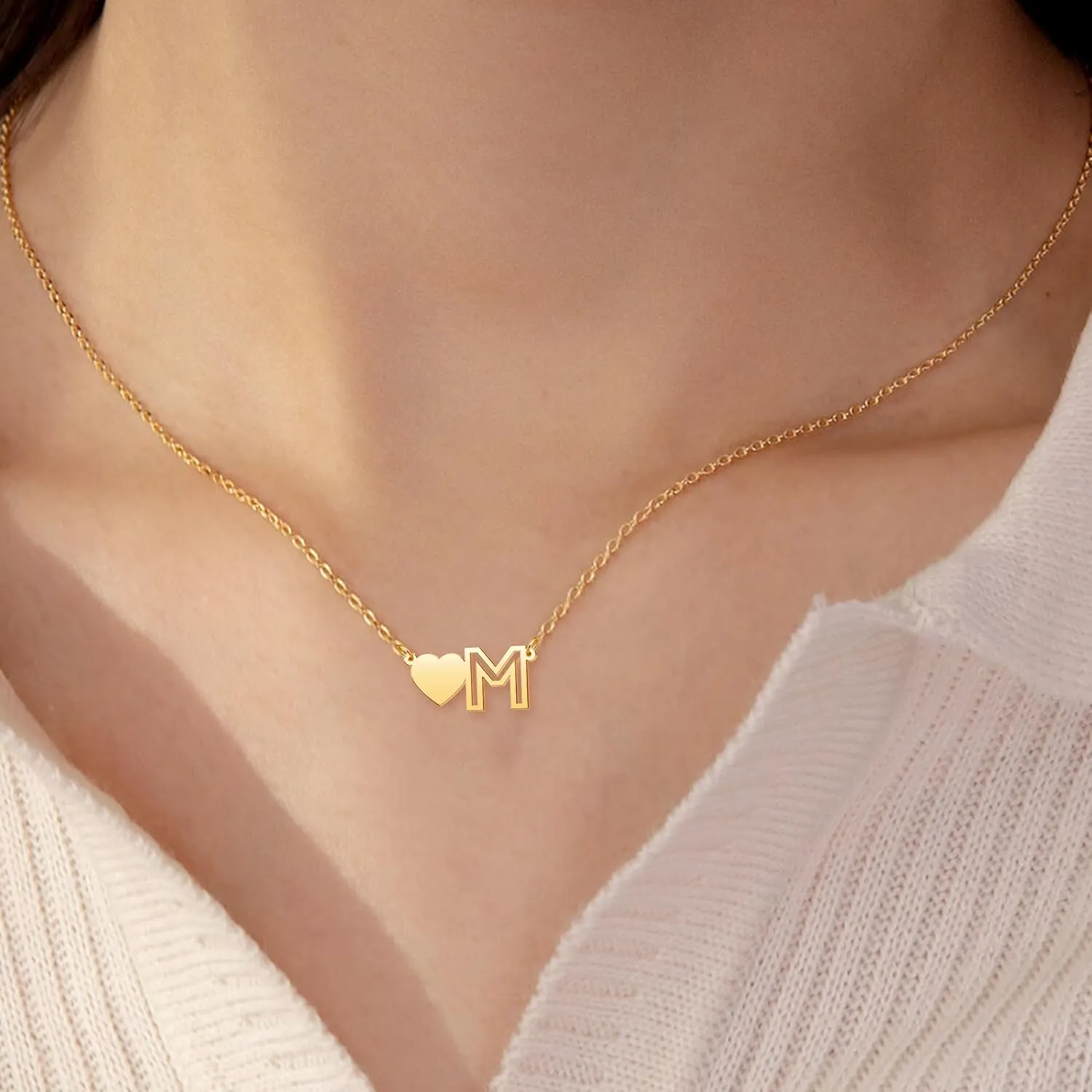 Personalized Initial Necklaces for Women,Dainty Gold Letter Heart Necklace 14k Gold Plated Simple Custom Name Choker Pendant Necklaces for Teen