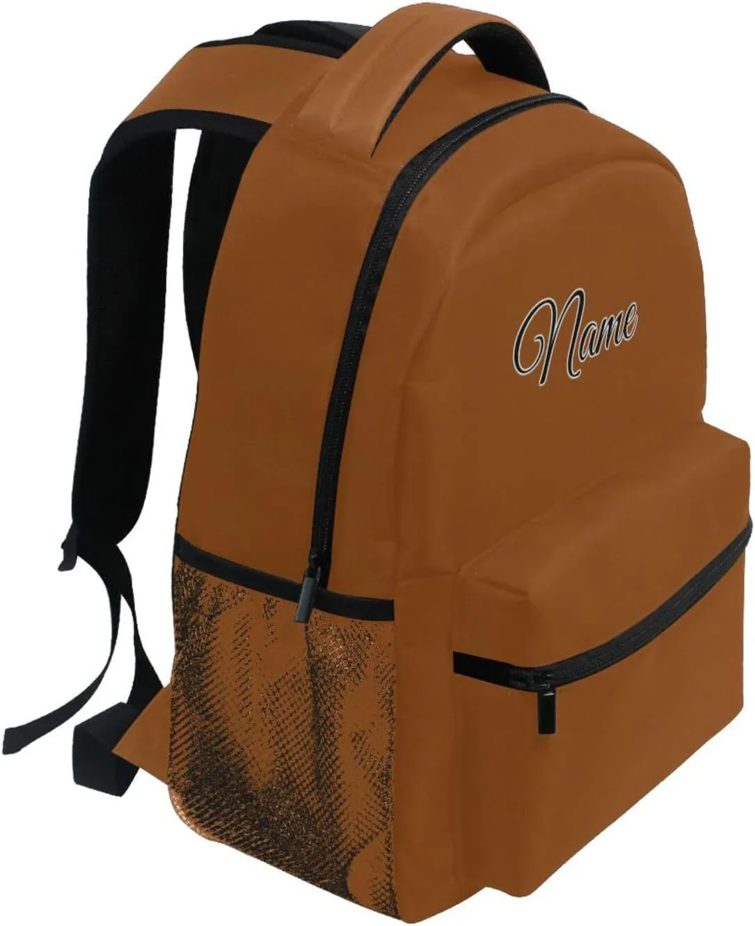Pfrewn 16" Personalized Name Backpacks Custom Saddle Brown Bookbag School Backpack for Boys Girls