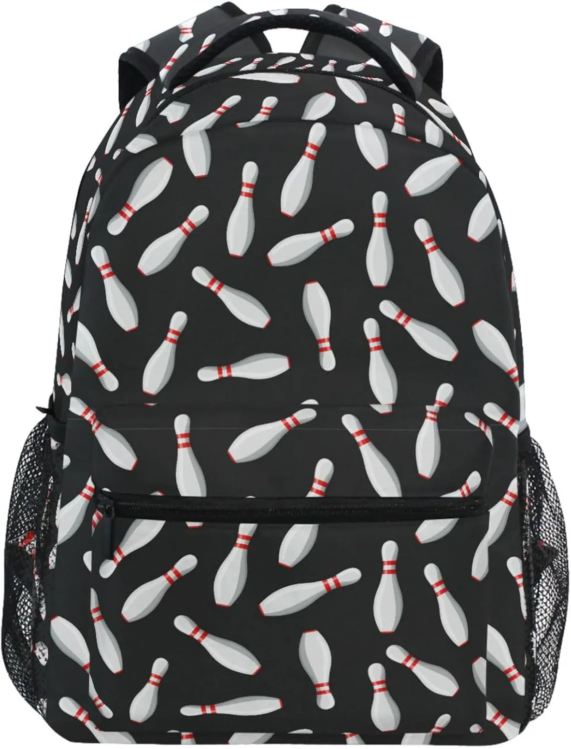 Pfrewn Kids Bowling Pins on Black Backpacks for Girls Boys Lightweight Backpack for Students School 17"