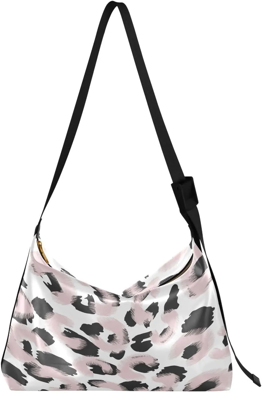 Pink Leopard Skin Hobo Crossbody Bags for Women Leather Large Shoulder Bag Cross Body Abstract Trendy Womens Tote Bags Handbag for Travel Shopping