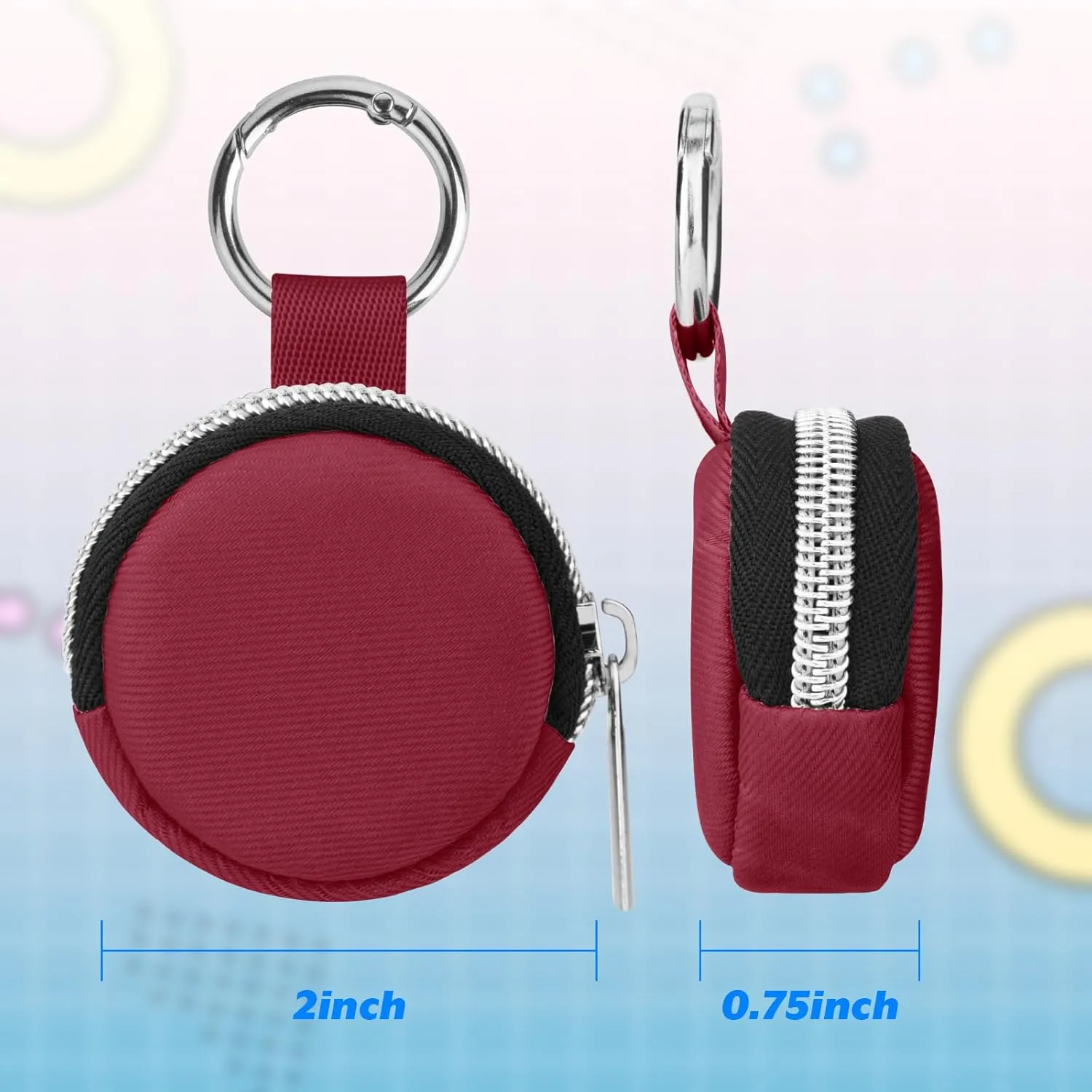 Portable Ring Organizer Case with Keychain, Traveling Ring Holder Storage Bag, Anti-Lost Keychain Container for Smart Rings, Jewelry (1, Burgundy)