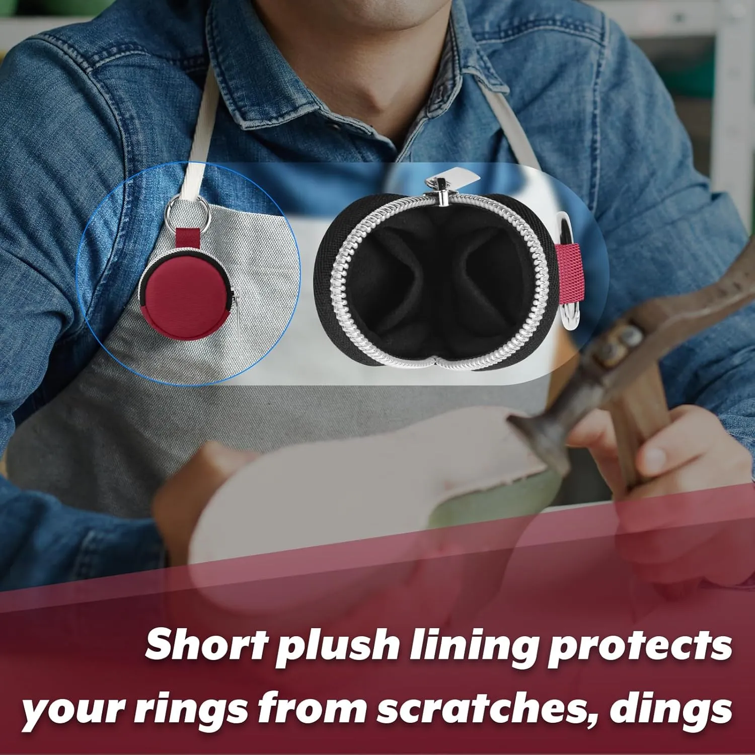 Portable Ring Organizer Case with Keychain, Traveling Ring Holder Storage Bag, Anti-Lost Keychain Container for Smart Rings, Jewelry (1, Burgundy)