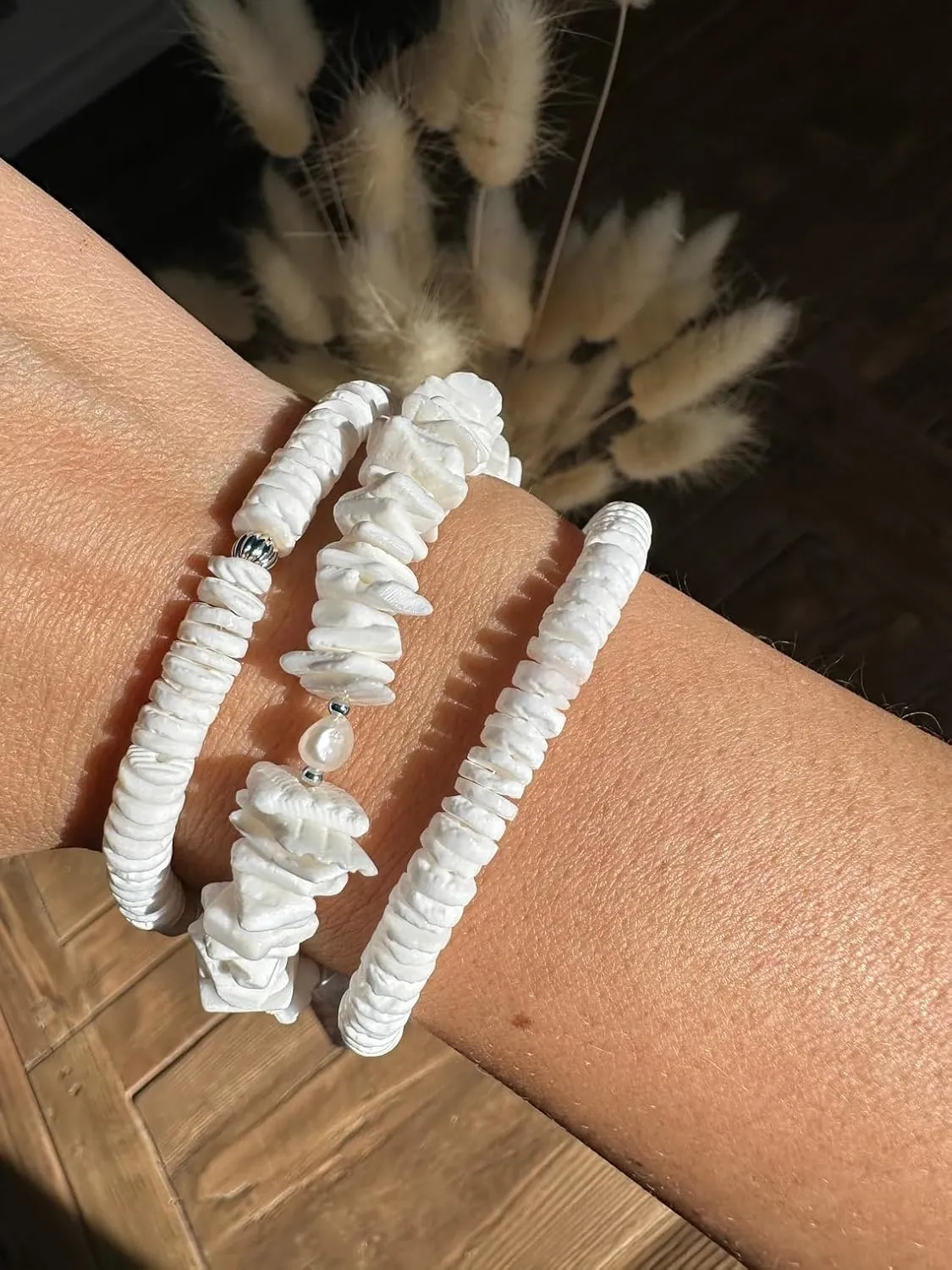 POTESSA Healing Stone Beaded Bracelets for Women Semi-Precious Gemstones Bracelets Pearl Beaded Bracelet Adjustable Strand Bracelets 6MM