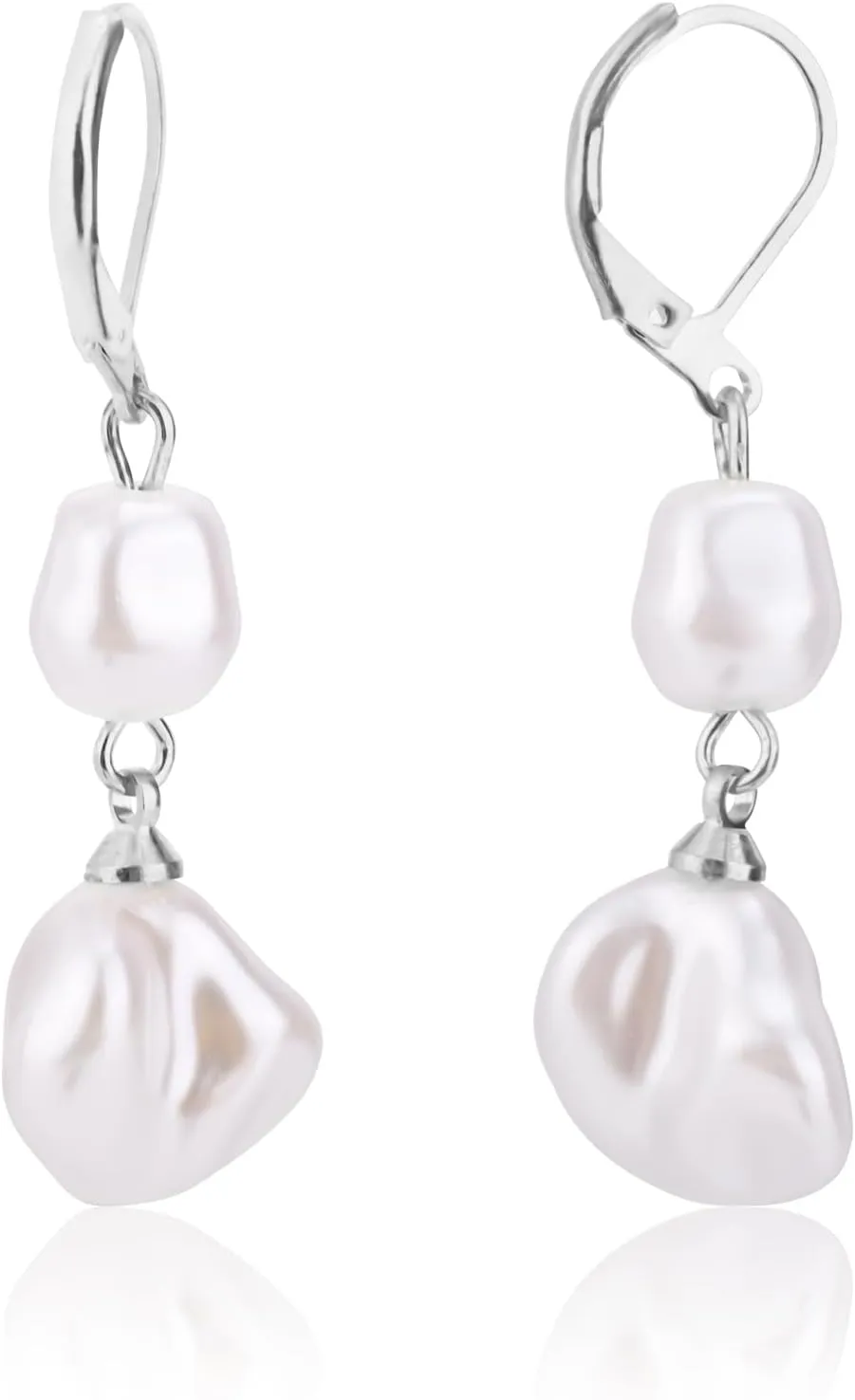 PPearl Earrings, Baroque Style Pearl Dangle Earrings Double Pearl Earrings Irregular Pearl Drop Huggies Earrings Jewelry for Women