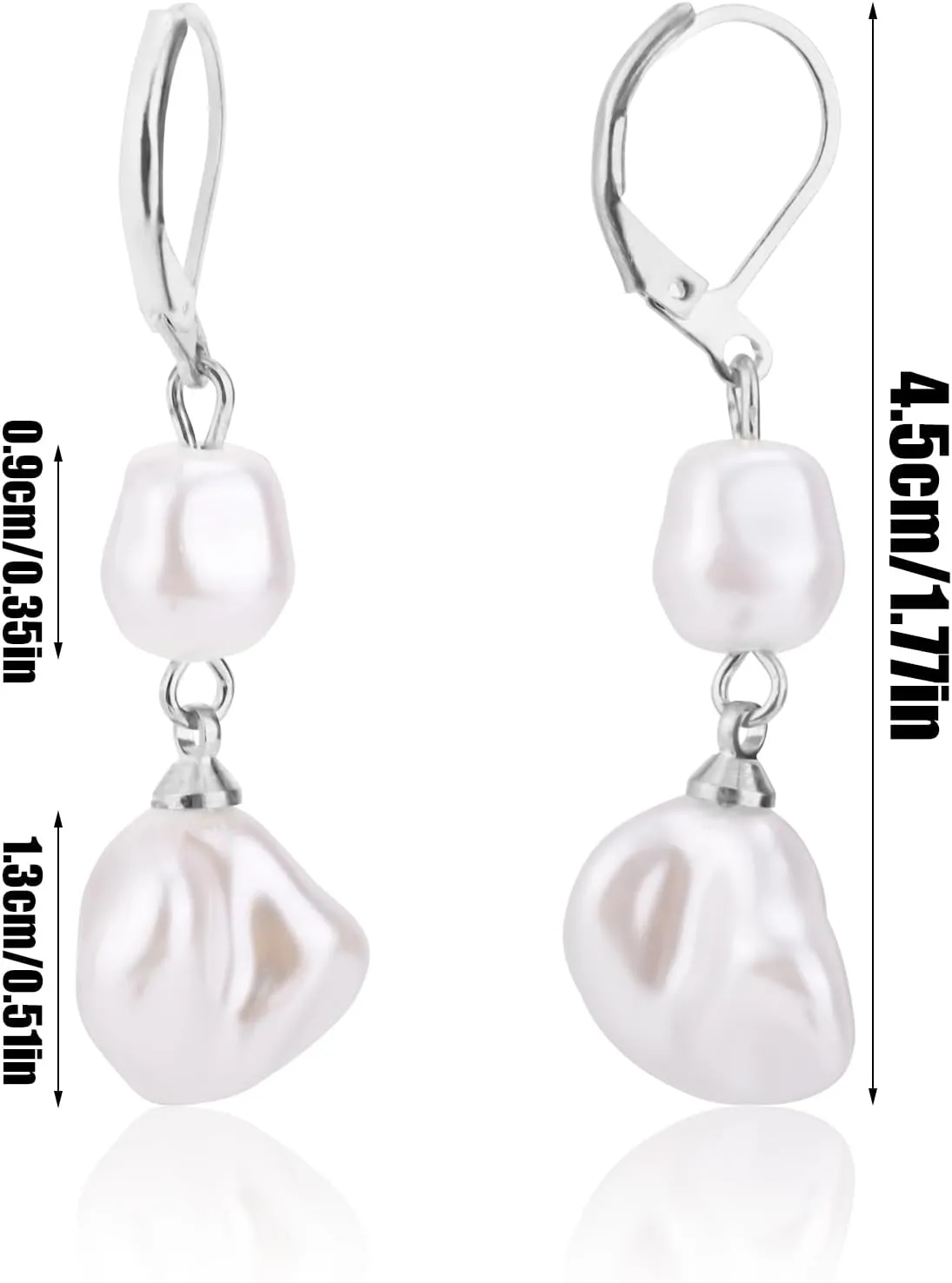 PPearl Earrings, Baroque Style Pearl Dangle Earrings Double Pearl Earrings Irregular Pearl Drop Huggies Earrings Jewelry for Women
