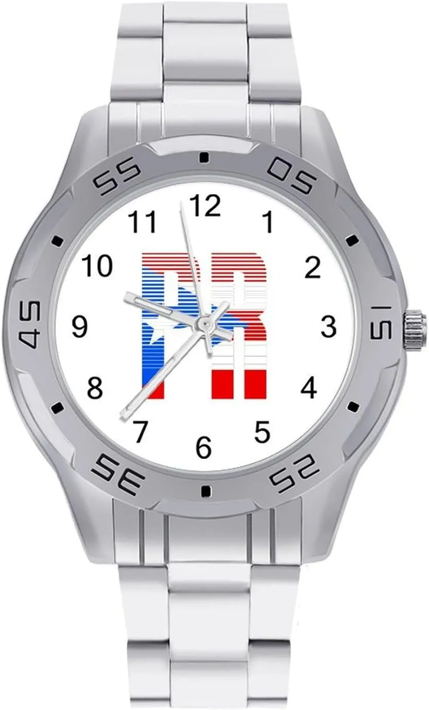 P.R. Flag U.S. Classic Wrist Watches for Men Casual Business Dress Watch with Stainless Steel Band Work Party