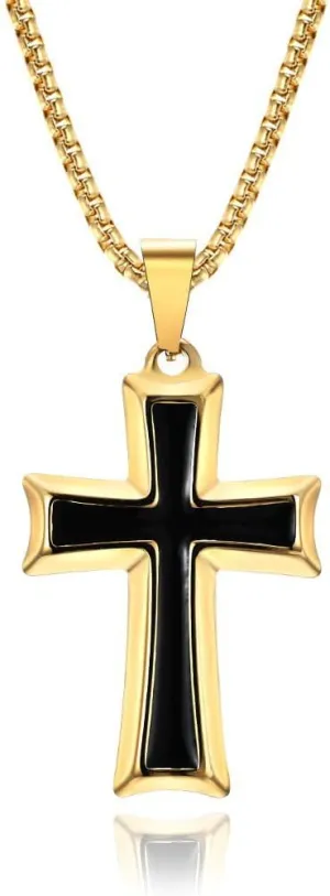 Premium Gold Cross Necklace for Men - Stylish Cross Chain for Men - Christian Jewelry - Silver Cross Necklaces, Black Cross Necklaces