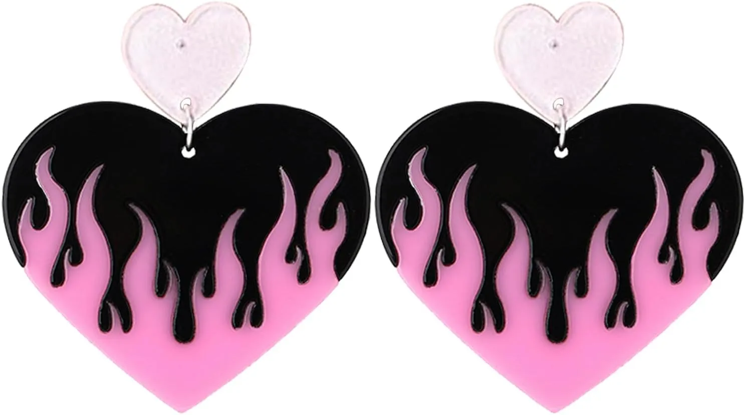 Punk Fire Heart Earrings Red Heart Drop Earrings for Women Gothic Vintage Cosplay Halloween Exaggerated Drop Dangle Earrings