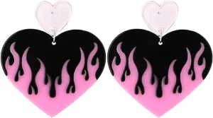 Punk Fire Heart Earrings Red Heart Drop Earrings for Women Gothic Vintage Cosplay Halloween Exaggerated Drop Dangle Earrings