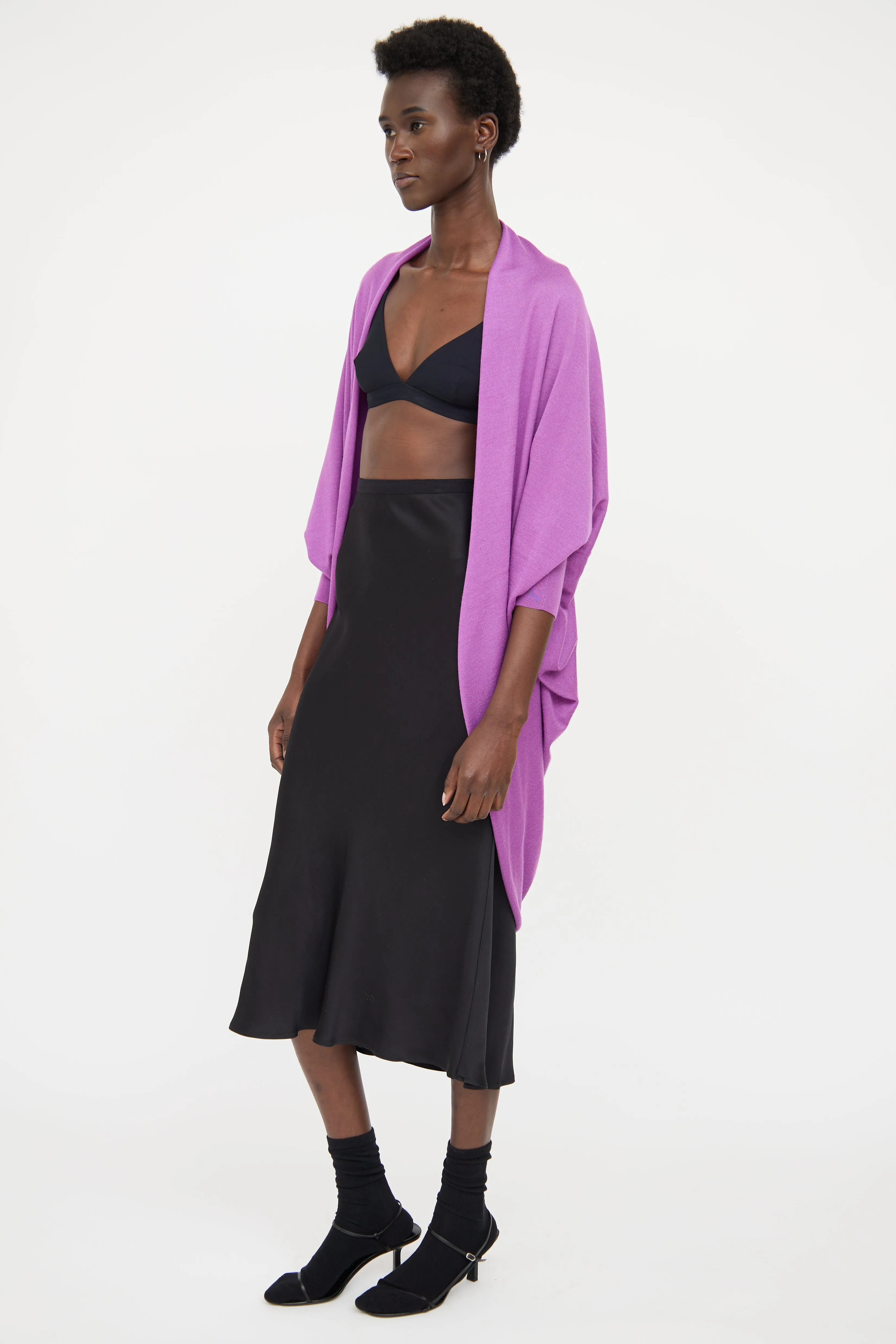 Purple Cashmere Draped Cardigan