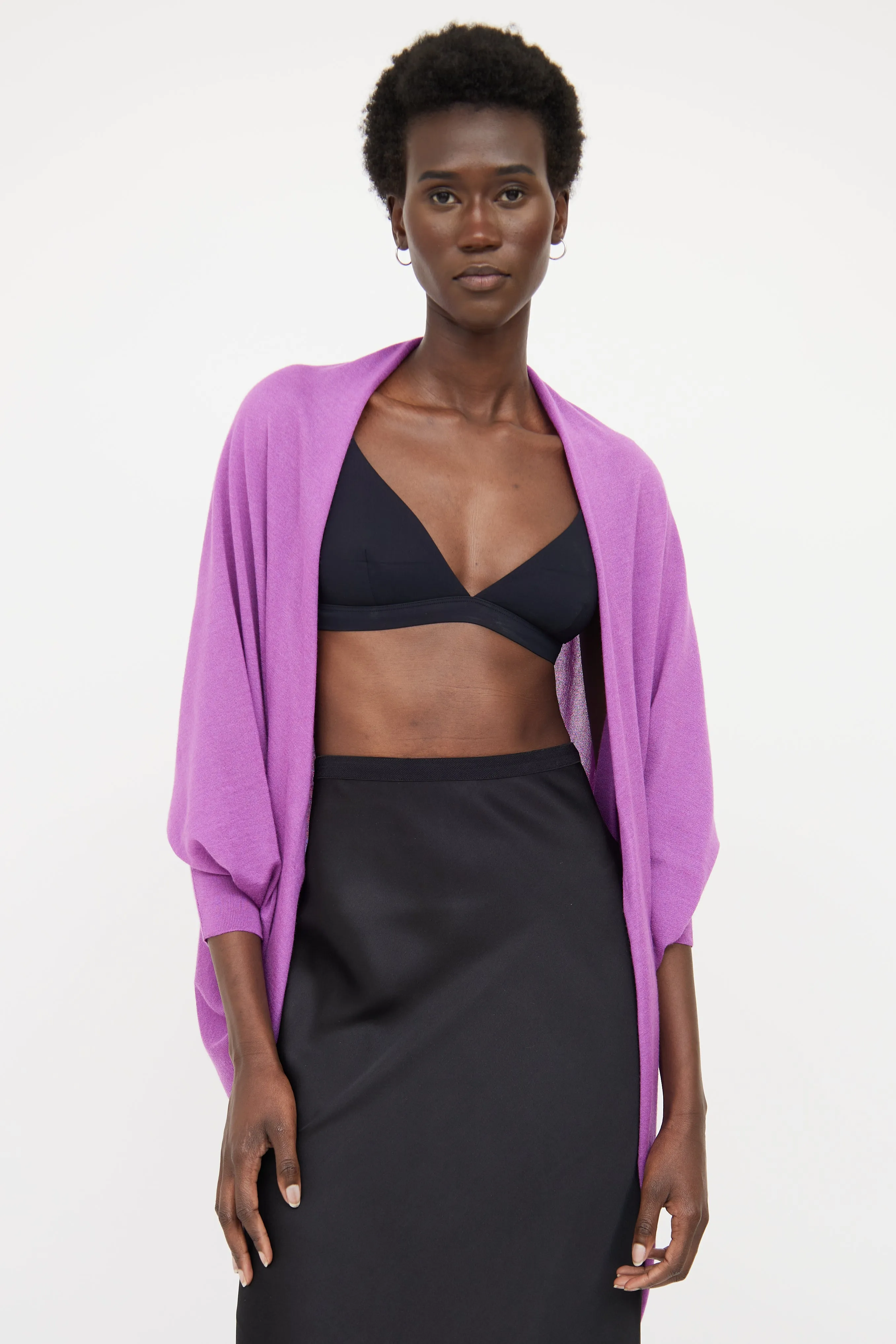 Purple Cashmere Draped Cardigan