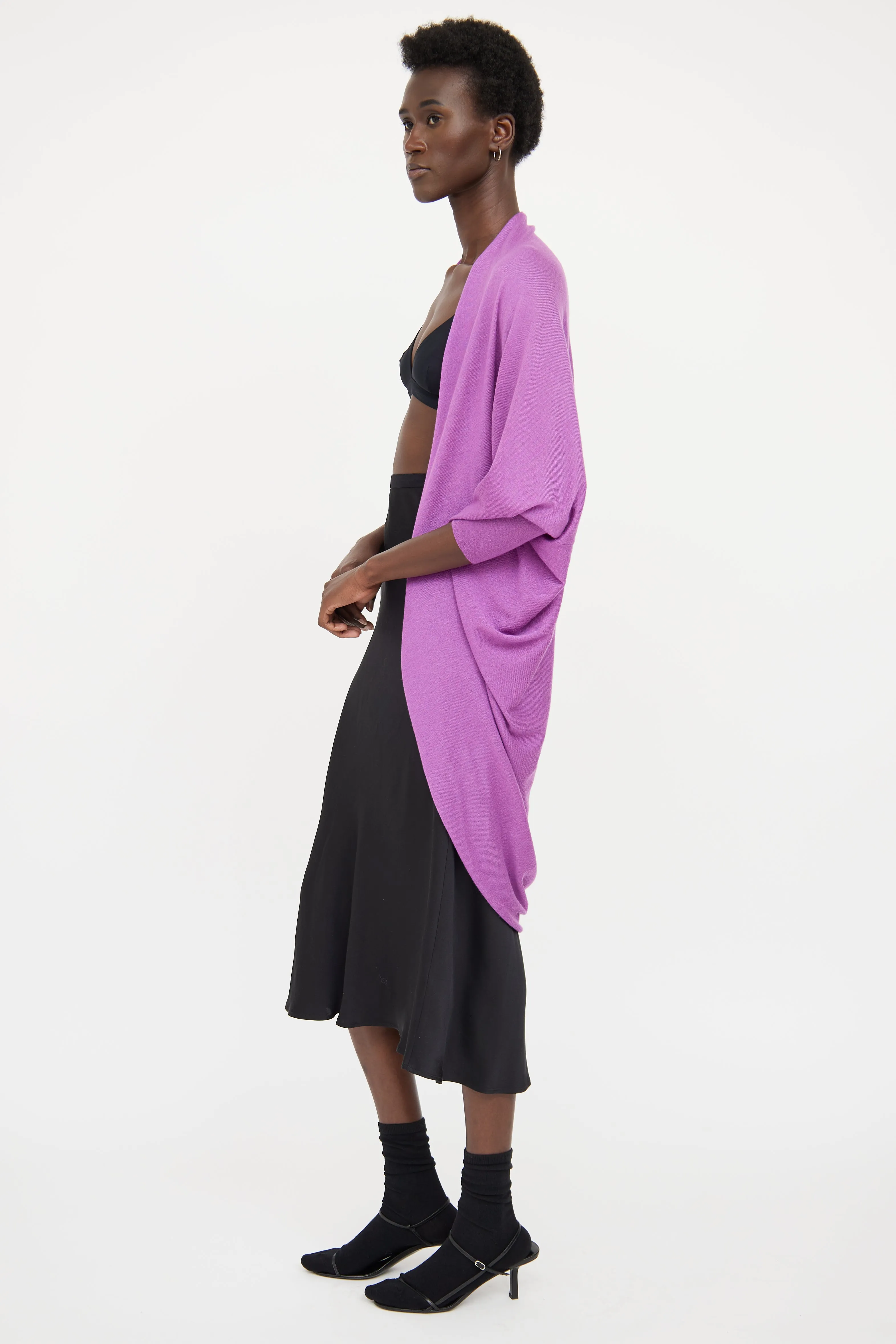 Purple Cashmere Draped Cardigan