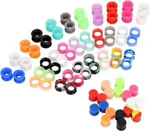 Qmcandy 12-38 Pairs Silicone Ear Tunnels Plugs Colorful Soft Flexible Hollow Saddle Silicone Gauges Ear Piercing Jewelry 2g-1 inch
