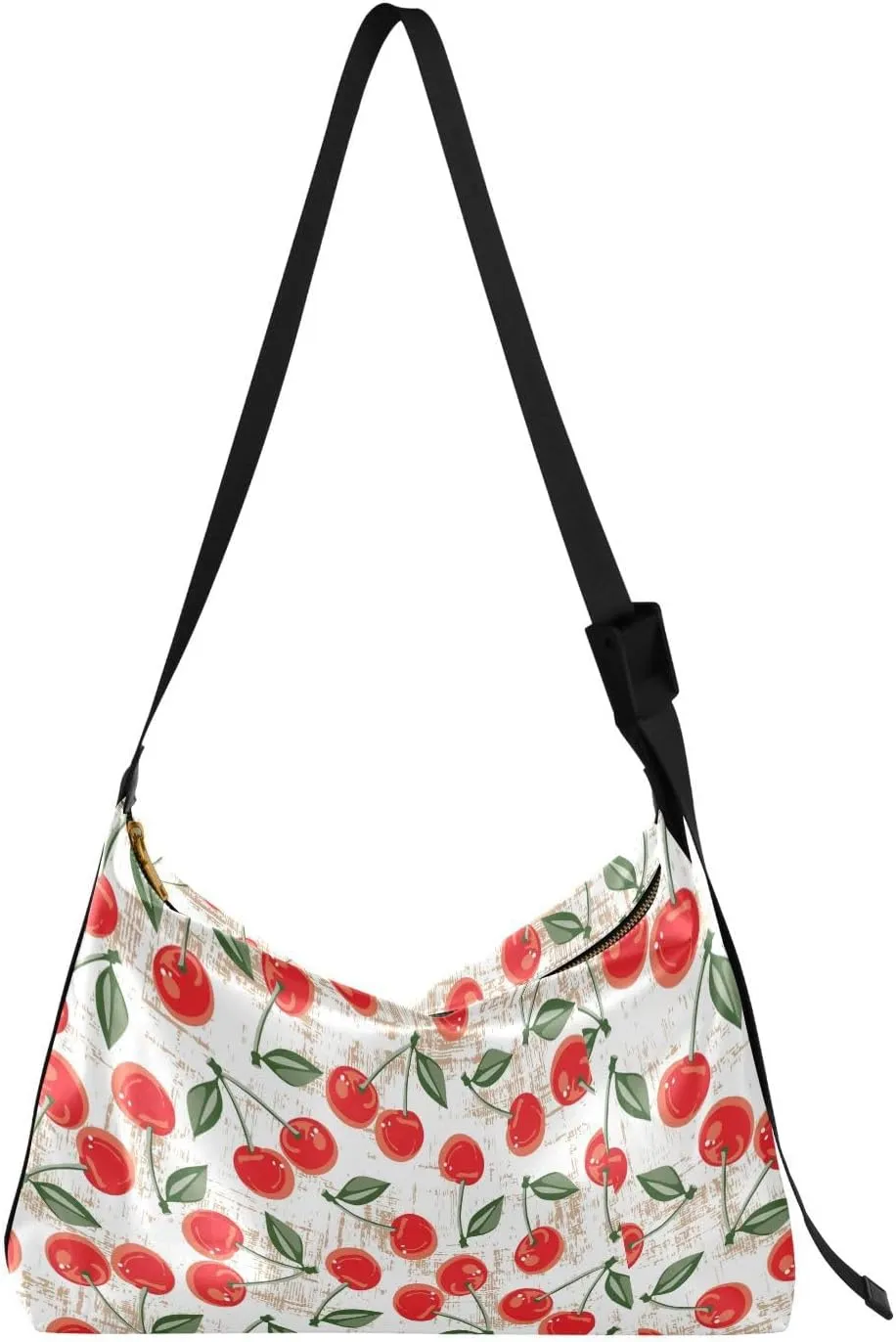 Red Cherries Green Leaves Hobo Crossbody Bags for Women Leather Large Shoulder Bag Cross Body Fruit Trendy Womens Tote Bags Handbag for Travel Shopping
