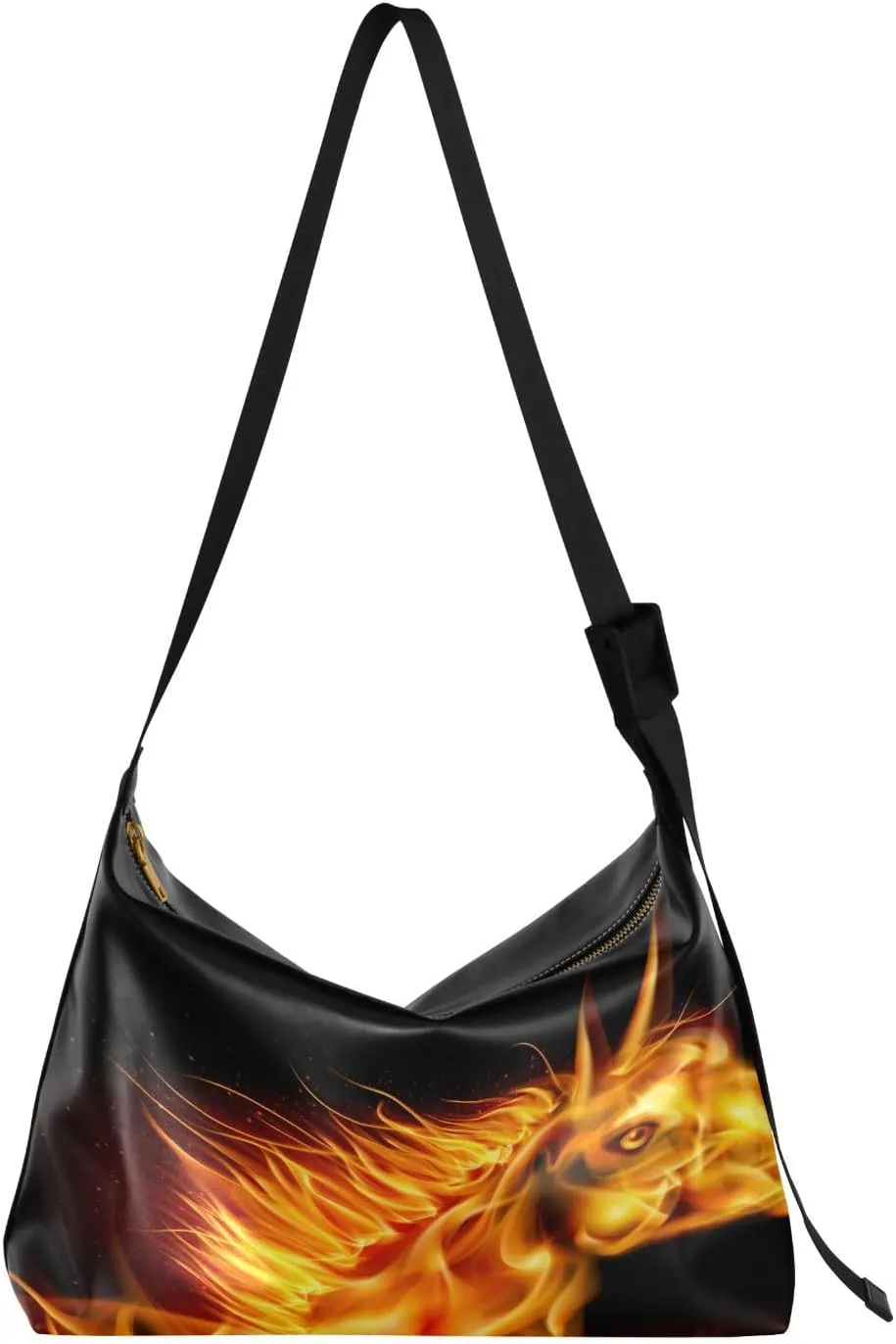 Red Fire Horse Hobo Crossbody Bags for Women Leather Large Shoulder Bag Cross Body Creative Unique Trendy Womens Tote Bags Handbag for Travel Shopping