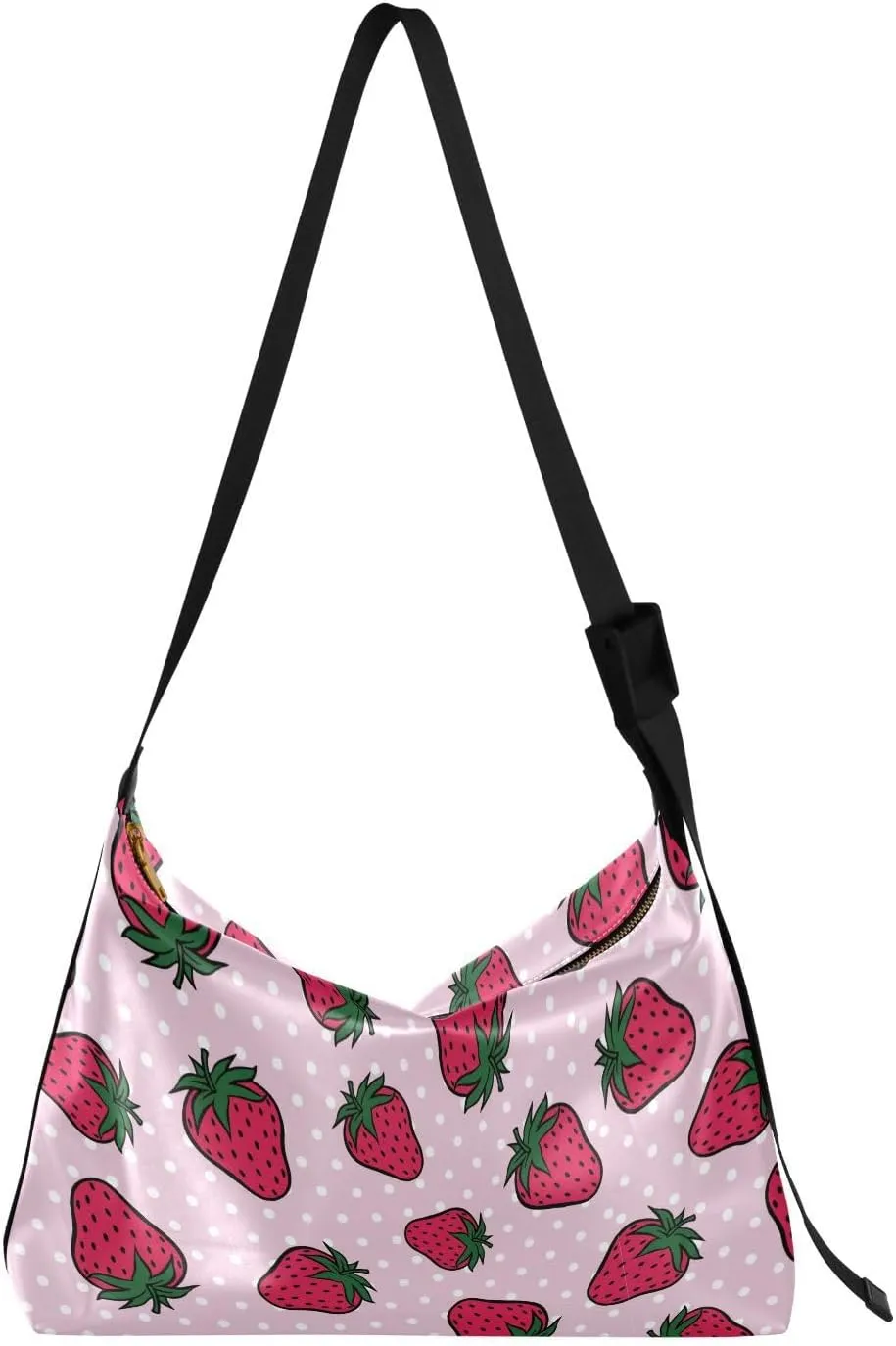 Red Strawberries with Dot Polka Hobo Crossbody Bags for Women Leather Large Shoulder Bag Cross Body Pink Trendy Womens Tote Bags Handbag for Travel Shopping